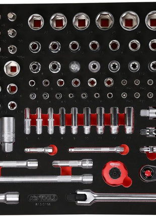 KS TOOLS 1/4'' + 3/8'' + 1/2'' Steckschlüssel-Satz in Schaumstoffeinlage, 156-tlg ( 813.0156 )