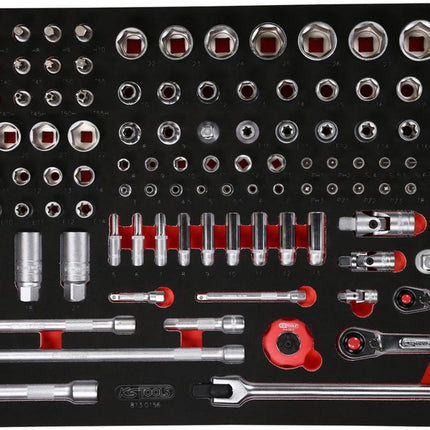 KS TOOLS Jeu de clés à douille 1/4'' + 3/8'' + 1/2'' dans insert en mousse, 156 pcs ( 813.0156 )