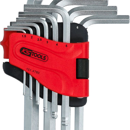 KS TOOLS Kugelkopf-Innensechskant-Winkelstiftschlüssel-Satz, 10-tlg, kurz, 1,5-10mm ( 151.4780 ) - Toolbrothers