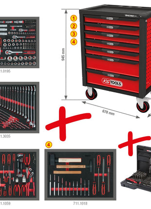 KS TOOLS RACINGline Servante d'atelier NOIR/ROUGE avec 7 tiroirs et 515 outils d'excellente qualité ( 826.7515 )