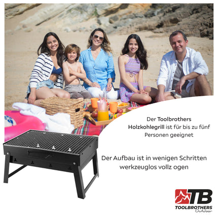 Toolbrothers Outdoor portable grill au charbon de bois pour le camping montage sans outils 43 x 29 x 23 cm noir chrome revetu Smoker BBQ Pit Grill