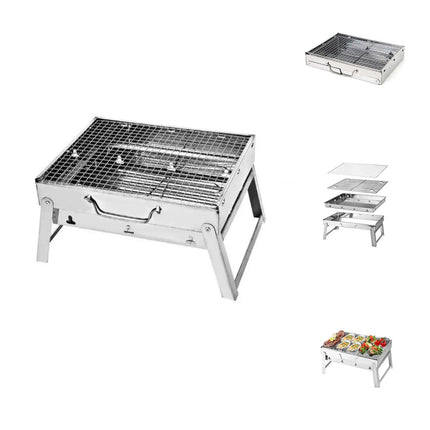 Toolbrothers Outdoor portable charbon de bois barbecue en acier inoxydable pour le camping montage sans outils 43 x 29 x 23 cm Argent Smoker BBQ Pit Grill