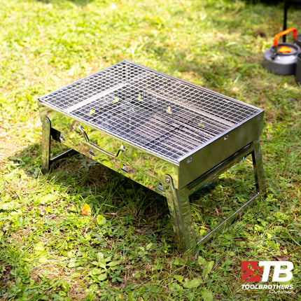 Toolbrothers Outdoor portable charbon de bois barbecue en acier inoxydable pour le camping montage sans outils 43 x 29 x 23 cm Argent Smoker BBQ Pit Grill