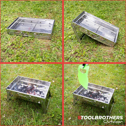 Toolbrothers Outdoor portable charbon de bois barbecue en acier inoxydable pour le camping montage sans outils 43 x 29 x 23 cm Argent Smoker BBQ Pit Grill