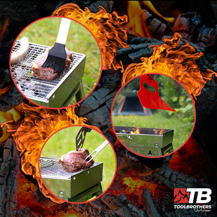 Toolbrothers Outdoor portable charbon de bois barbecue en acier inoxydable pour le camping montage sans outils 43 x 29 x 23 cm Argent Smoker BBQ Pit Grill