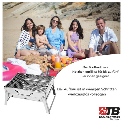 Toolbrothers Outdoor portable charbon de bois barbecue en acier inoxydable pour le camping montage sans outils 43 x 29 x 23 cm Argent Smoker BBQ Pit Grill