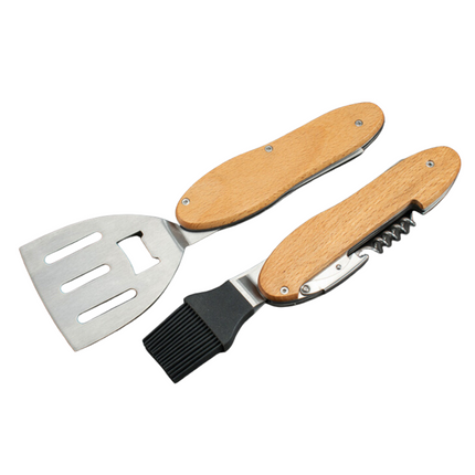 Toolbrothers Outdoor Multitool Grill, ustensiles de barbecue en acier inoxydable avec fourchette, cuillère à barbecue, grille à viande, décapsuleur et tire-bouchon 5 pcs.