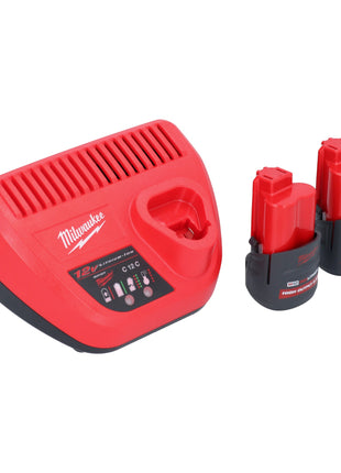 Lime à bande pour batterie Milwaukee M12 FBFL10-252 12 V 10 x 330 mm + 2x batteries 2,5 Ah + chargeur