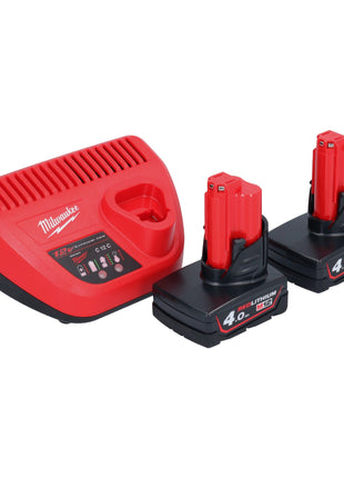 Lime à bande pour batterie Milwaukee M12 FBFL10-402 12 V 10 x 330 mm + 2x batteries 4,0 Ah + chargeur