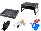 Toolbrothers Outdoor portable grill au charbon de bois pour le camping set de montage sans outils 43 x 29 x 23 cm noir + couverts, gants et gobelets pour grill 8 pcs.