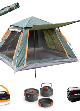 Toolbrothers Outdoort Camping-Set Zelt for 2-4 Personen Hydraulikzelt Pop-Up zelt + Campingausrstung 12 tlg