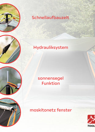 Toolbrothers Outdoort Camping-Set Zelt for 2-4 Personen Hydraulikzelt Pop-Up zelt + Campingausrstung 12 tlg