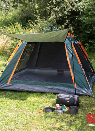 Toolbrothers Outdoort Camping-Set Zelt for 2-4 Personen Hydraulikzelt Pop-Up zelt + Campingausrstung 12 tlg