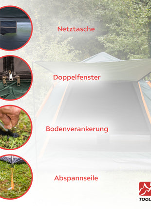 Toolbrothers Outdoort Camping-Set Zelt for 2-4 Personen Hydraulikzelt Pop-Up zelt + Campingausrstung 12 tlg