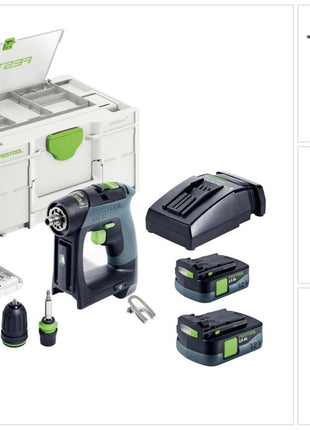 Zestaw Festool CXS 12 2.5 akumulatorowa wiertarko-wkrętarka 12 V 30 Nm bezszczotkowa ( 576865 ) + 2x akumulator 2,5 Ah + ładowarka + zestaw bitów + systainer