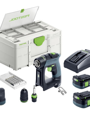 Zestaw Festool CXS 12 2.5 akumulatorowa wiertarko-wkrętarka 12 V 30 Nm bezszczotkowa ( 576865 ) + 2x akumulator 2,5 Ah + ładowarka + zestaw bitów + systainer