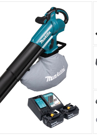 Makita DUB 187 RT2 Akku Laubbläser und Laubsauger 18 V Brushless + 2x Akku 5,0 Ah + Ladegerät