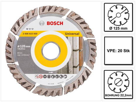 Bosch Standard for Universal Disques à tronçonner diamantés 125 x 22,23 mm 20 pces ( 20x 2608615060 ) pour béton, acier-béton, brique, calcaire et sable-pierre