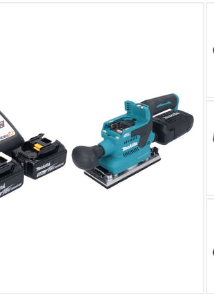 Makita DBO 382 RT Ponceuse vibrante sans fil 18 V 93 x 185 mm Brushless + 2x batterie 5,0 Ah + chargeur