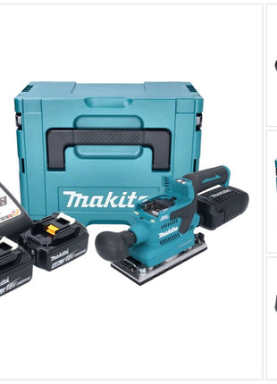 Makita DBO 382 RMJ akumulatorowa szlifierka oscylacyjna 18 V 93 x 185 mm bezszczotkowa + 2x akumulator 4,0 Ah + ładowarka + Makpac