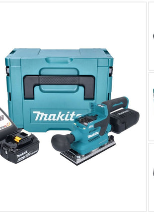 Makita DBO 382 RG1J Akumulatorowa szlifierka oscylacyjna 18 V 93 x 185 mm bezszczotkowa + 1x akumulator 6,0 Ah + ładowarka + Makpac