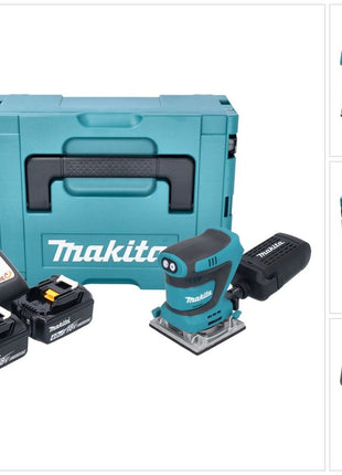 Makita DBO 484 RMJ Akku Schwingschleifer 18 V 112 x 102 mm + 2x Akku 4,0 Ah + Ladegerät + Makpac