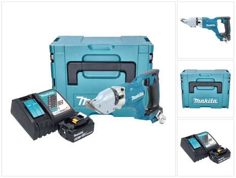 Makita DJS 200 RT1J Cisaille à tôle sans fil 18 V 2,0 mm Brushless + 1x batterie 5,0 Ah + chargeur + Makpac