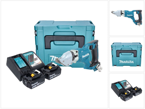 Makita DJS 200 RTJ cisaille à batterie 18 V 2.0 mm sans balais + 2x batterie 5.0 Ah + chargeur + makpac