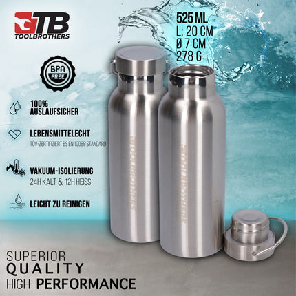 Toolbrothers Fan boîte à déjeuner dans étui rigide en acier inoxydable 2 étages couvercle en bambou 1340 ml + gourde en acier inoxydable 600 ml + 4 en 1 couverts multifonctions