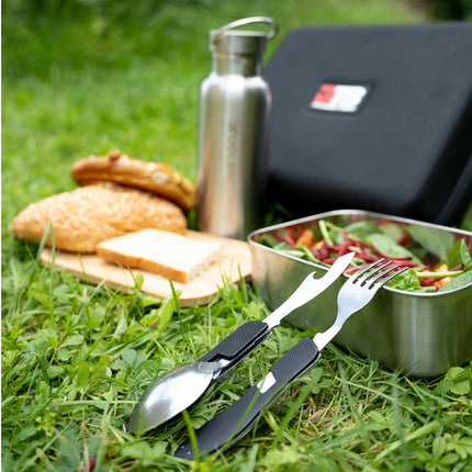 Toolbrothers Fan boîte à déjeuner avec sac de transport étanche inoxydable avec couvercle en bambou 1200 ml + gourde en acier inoxydable 600 ml + 4 en 1 couverts multifonctions