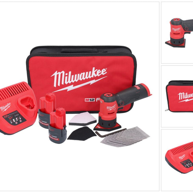 Meuleuse à pointes sur batterie Milwaukee M12 FDSS-252B 12 V 88,8 x 63,5 mm + 2x batteries 2,5 Ah + chargeur