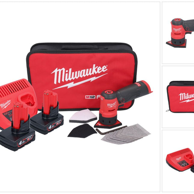 Meuleuse à pointes sur batterie Milwaukee M12 FDSS-402B 12 V 88,8 x 63,5 mm + 2x batteries 4,0 Ah + chargeur