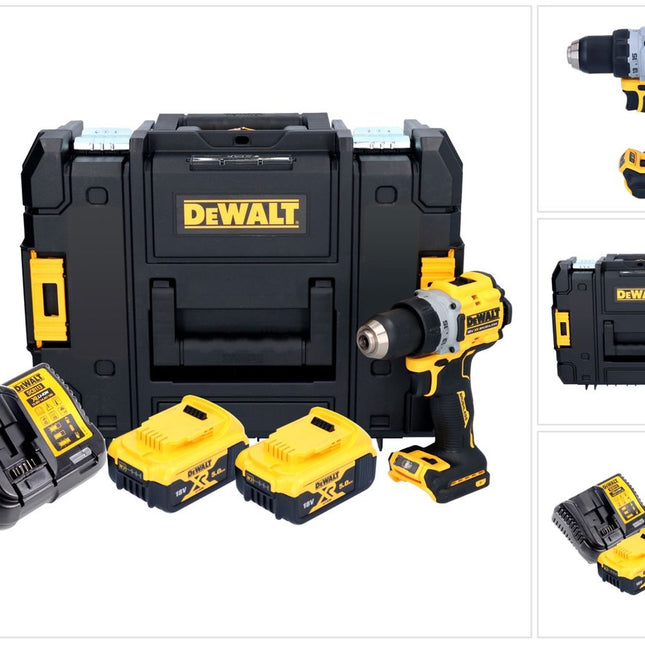 Perceuse-visseuse sans fil DeWalt DCD 800 P2T 18 V 90 Nm sans balais + 2x batteries 5,0 Ah + chargeur + TSTAK