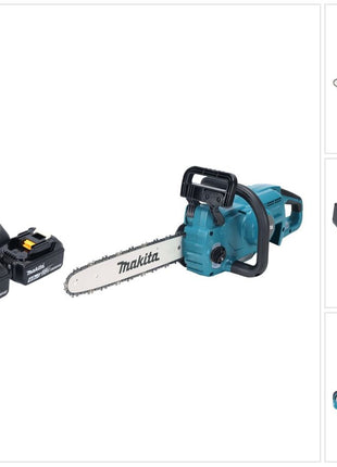 Makita DUC 357 RM2X2 Trononneuse d'elagage sans fil 18 V 35 cm 7,7 m/s Brushless + 2x batterie 4,0 Ah + kit chargeur