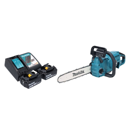 Makita DUC 357 RT2X2 Trononneuse d'elagage sans fil 18 V 35 cm 7,7 m/s Brushless + 2x batterie 5,0 Ah + kit chargeur
