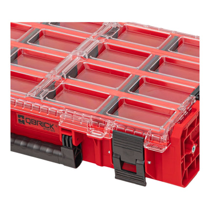 Qbrick System ONE Organiser XL 2.0 Long Bin RED ULTRA HD Custom empilable 582 x 387 x 131 mm 13,5 l IP66 avec 4 inlays et 12 séparateurs