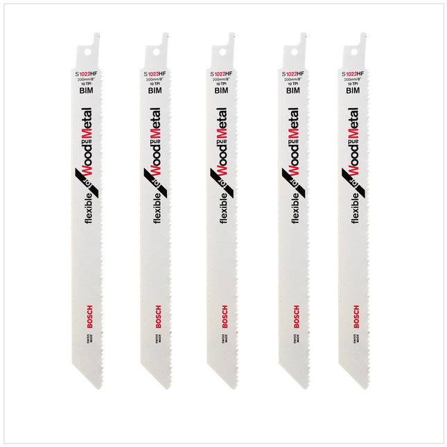 Bosch 5 Säbelsägeblätter 200 mm Flexible for Wood and Metal S 1022 HF / S1022HF( 2608656636 ) - Toolbrothers