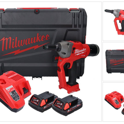 Riveteuse aveugle sur batterie Milwaukee M18 ONEFPRT-202X 18 V 20 kN brushless (4933478602) + 2x batterie 2,0 Ah + chargeur + boîtier HD