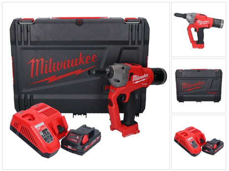 Milwaukee M18 ONEFPRT-301X remachadora ciega a batería 18 V 20 kN sin escobillas + 1x batería 3.0 Ah + cargador + caja HD