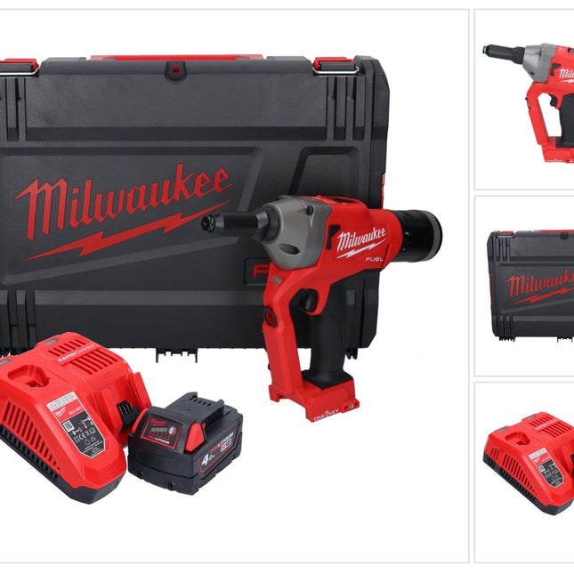 Riveteuse aveugle sur batterie Milwaukee M18 ONEFPRT-401X 18 V 20 kN sans balais + 1x batterie 4,0 Ah + chargeur + boîtier HD