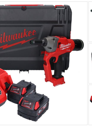 Riveteuse aveugle sur batterie Milwaukee M18 ONEFPRT-402X 18 V 20 kN sans balais + 2x batterie 4,0 Ah + chargeur + boîtier HD