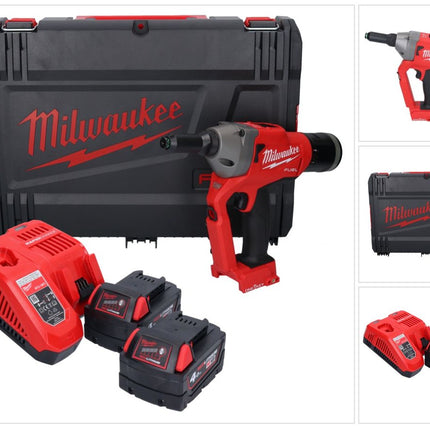 Riveteuse aveugle sur batterie Milwaukee M18 ONEFPRT-402X 18 V 20 kN sans balais + 2x batterie 4,0 Ah + chargeur + boîtier HD