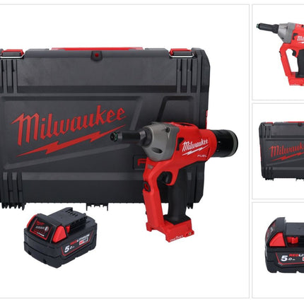 Milwaukee M18 ONEFPRT-501X Riveteuse sans fil 18 V 20 kN Brushless + 1x batterie 5,0 Ah + HD Box - sans chargeur