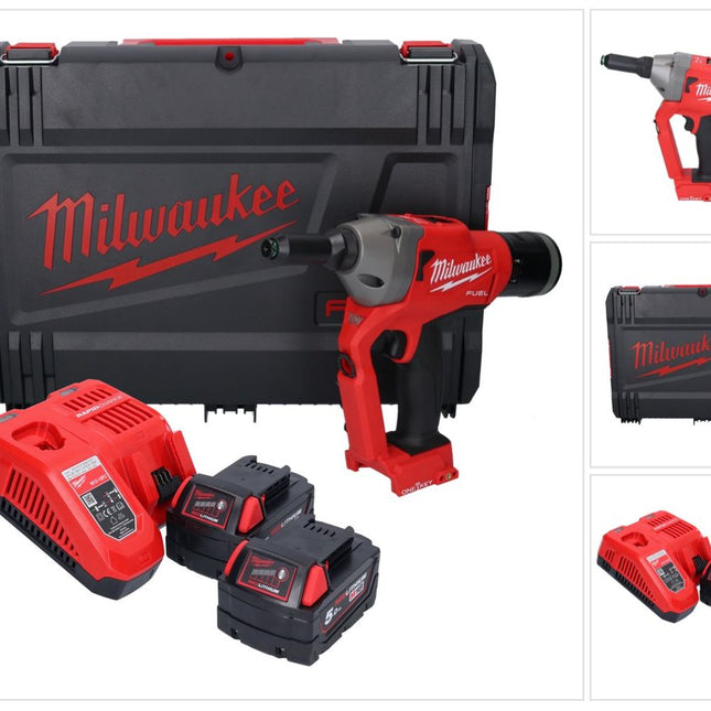 Milwaukee M18 ONEFPRT-502X outil de rivetage sans fil 18 V 20 kN Brushless + 2x batterie 5,0 Ah + chargeur + HD box
