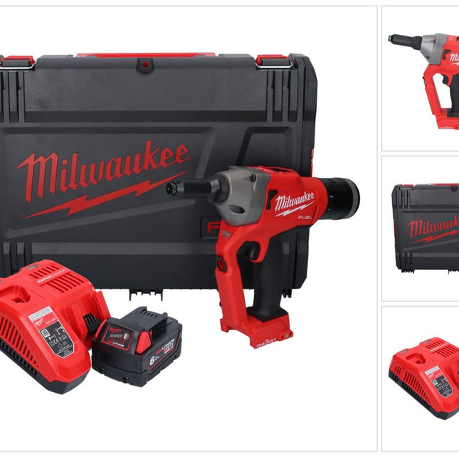 Riveteuse aveugle sur batterie Milwaukee M18 ONEFPRT-601X 18 V 20 kN sans balais + 1x batterie 6,0 Ah + chargeur + boîtier HD