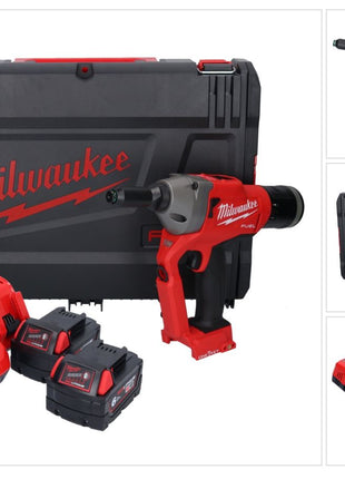 Riveteuse aveugle sur batterie Milwaukee M18 ONEFPRT-602X 18 V 20 kN sans balais + 2x batterie 6,0 Ah + chargeur + boîtier HD