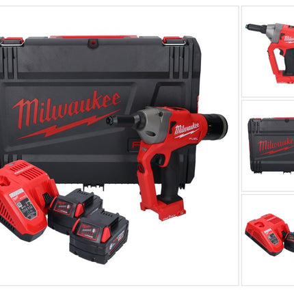 Riveteuse aveugle sur batterie Milwaukee M18 ONEFPRT-602X 18 V 20 kN sans balais + 2x batterie 6,0 Ah + chargeur + boîtier HD