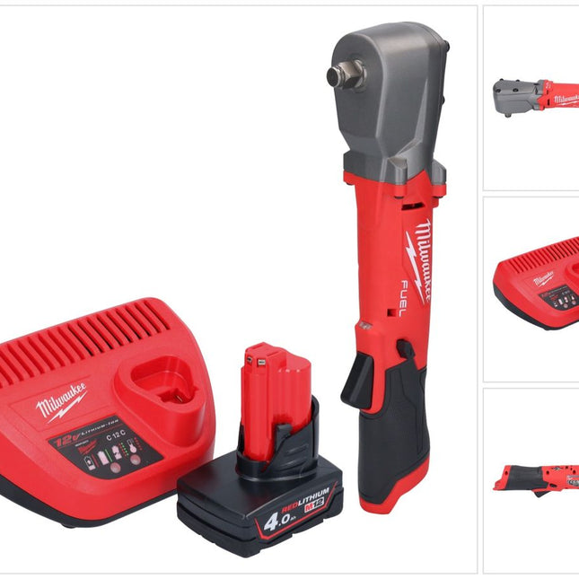 Clé à chocs angulaire sur batterie Milwaukee M12 FRAIWF12-401 12 V 1/2" 270 Nm sans balais + 1x batterie 4,0 Ah + chargeur