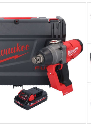 Milwaukee M18 ONEFHIWF1-301X Llave de impacto inalámbrica 18 V 2033 Nm 1″ sin escobillas + 1x batería 3,0 Ah + caja HD - sin cargador