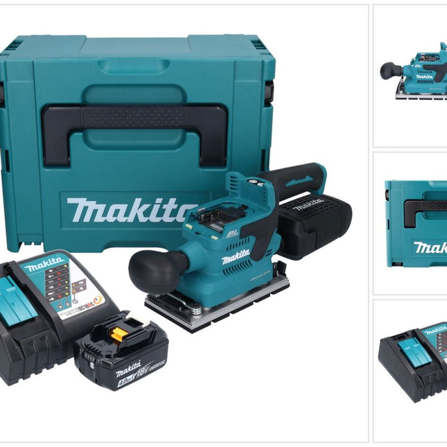 Makita DBO 381 RM1JU Ponceuse vibrante sans fil 18 V 93 x 185 mm Brushless + 1x batterie 4,0 Ah + chargeur + Makpac